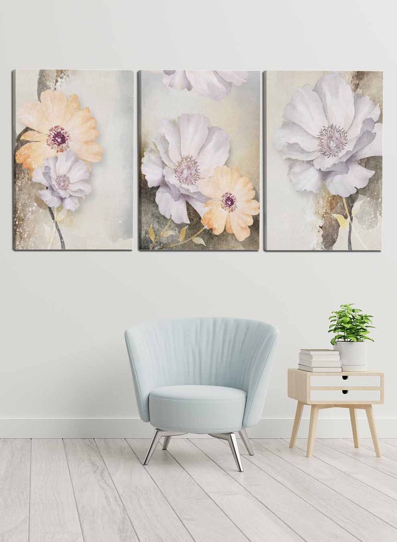 LOWHA Set Of 3 Framed Canvas Wall Arts Stretched Over Wooden Frame, Abstract Flowers Paintings, For Home, Living Room, Office Decor - Image 1