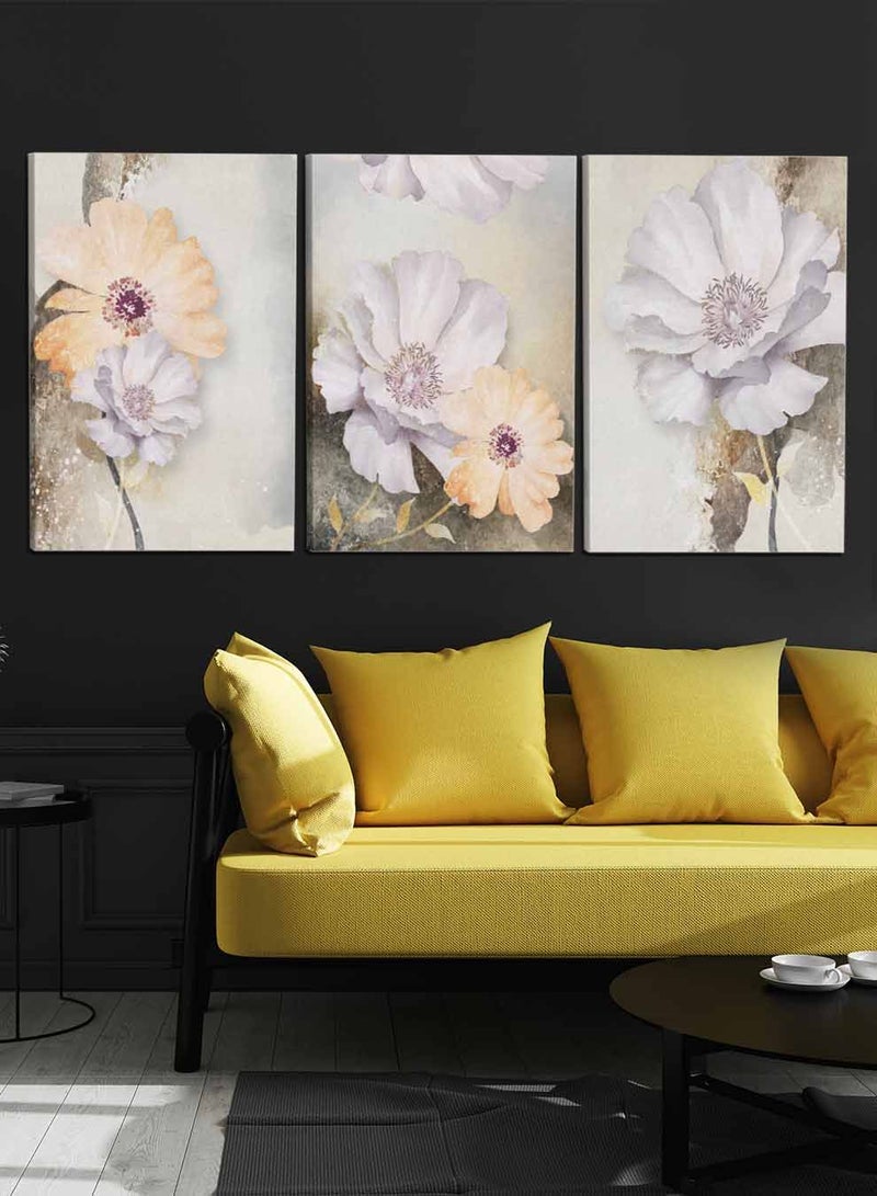 LOWHA Set Of 3 Framed Canvas Wall Arts Stretched Over Wooden Frame, Abstract Flowers Paintings, For Home, Living Room, Office Decor - Image 3
