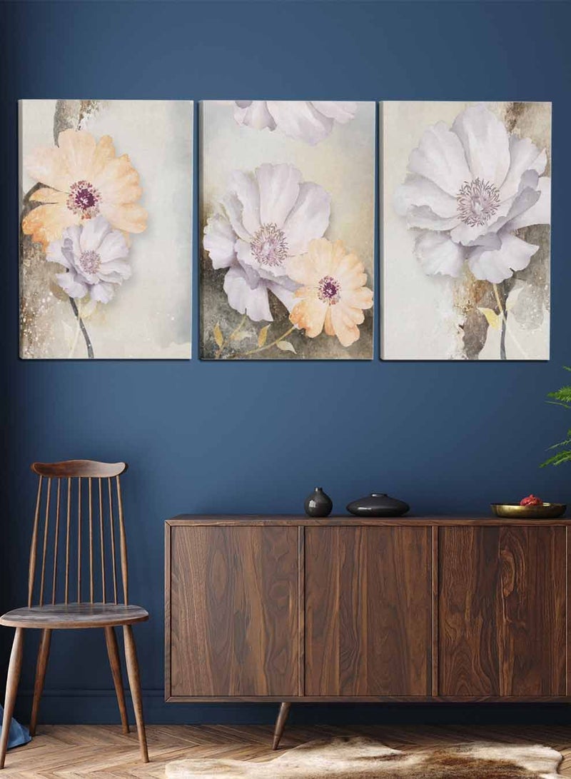 LOWHA Set Of 3 Framed Canvas Wall Arts Stretched Over Wooden Frame, Abstract Flowers Paintings, For Home, Living Room, Office Decor - Image 2