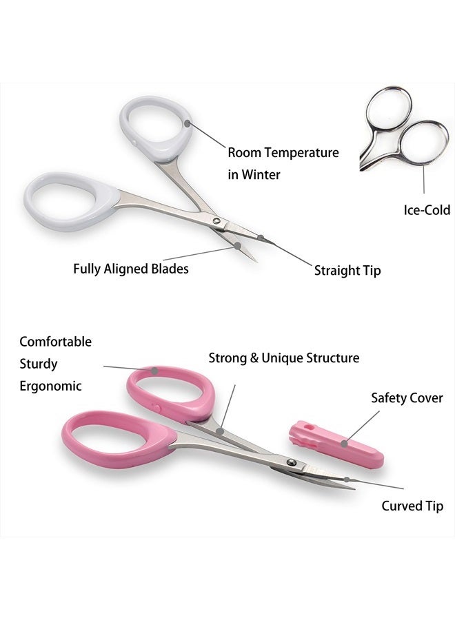 PAFASON Stainless Steel Curved and Straight Eyebrow Grooming Scissor Set with Safety Cover for Trimming Shaping Eyelash Extensions Eyebrow - Image 1