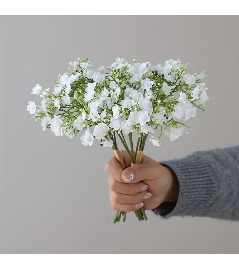 White 6pcs Artificial Baby Breath Flowers Plastic Bouquet Home Decor - Image 1