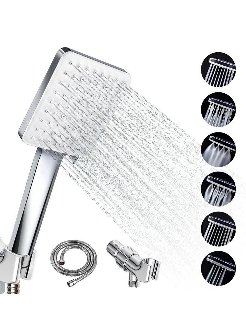 Shower Head, High Pressure with 6 Spray Settings, Handheld Design, 1.5m Hose, Adjustable Bracket, Water-Saving Rainfall Shower, Chrome Finish for Bathroom - Image 1