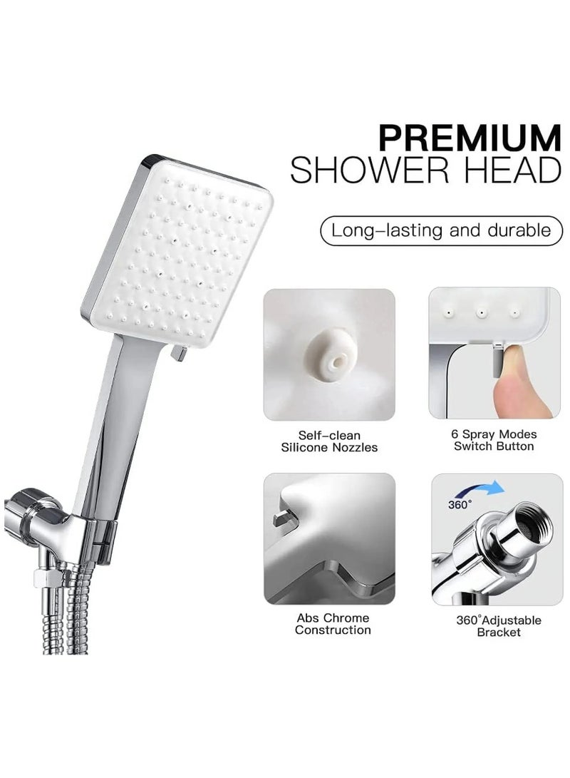 Shower Head, High Pressure with 6 Spray Settings, Handheld Design, 1.5m Hose, Adjustable Bracket, Water-Saving Rainfall Shower, Chrome Finish for Bathroom - Image 2