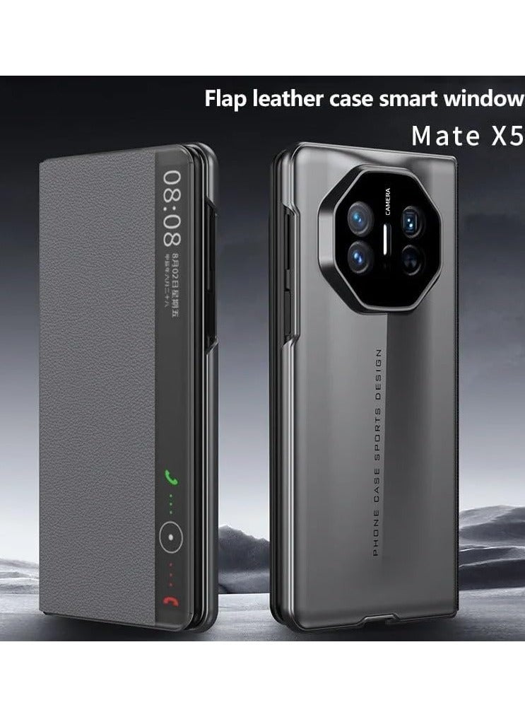 general Case Compatible with Huawei Mate X5 Case, Plain Leather Smart Window View Flip Case with Flip-Free Answering, Magnetic Flap Shockproof Protective Cover - Image 5