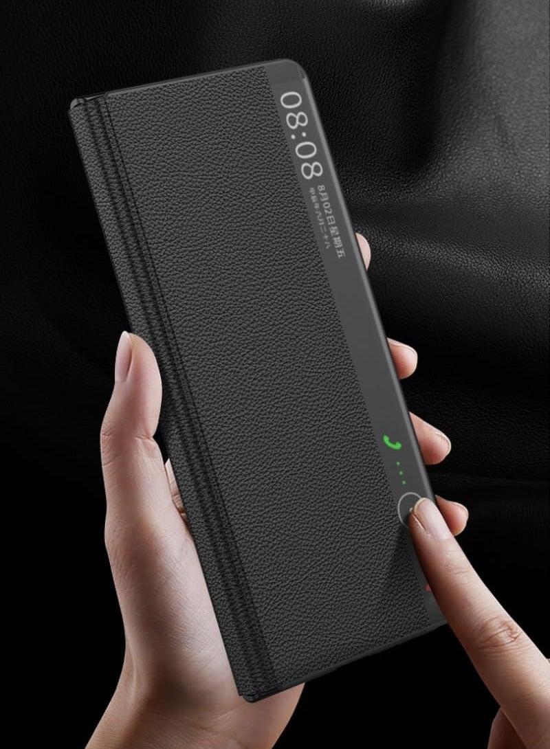 general Case Compatible with Huawei Mate X5 Case, Plain Leather Smart Window View Flip Case with Flip-Free Answering, Magnetic Flap Shockproof Protective Cover - Image 1