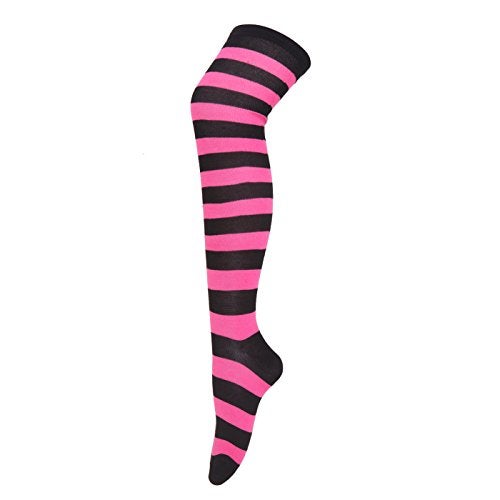 HDE Women’s Extra Long Striped Socks Over Knee High Opaque Stockings (Black & Pink) - Image 5