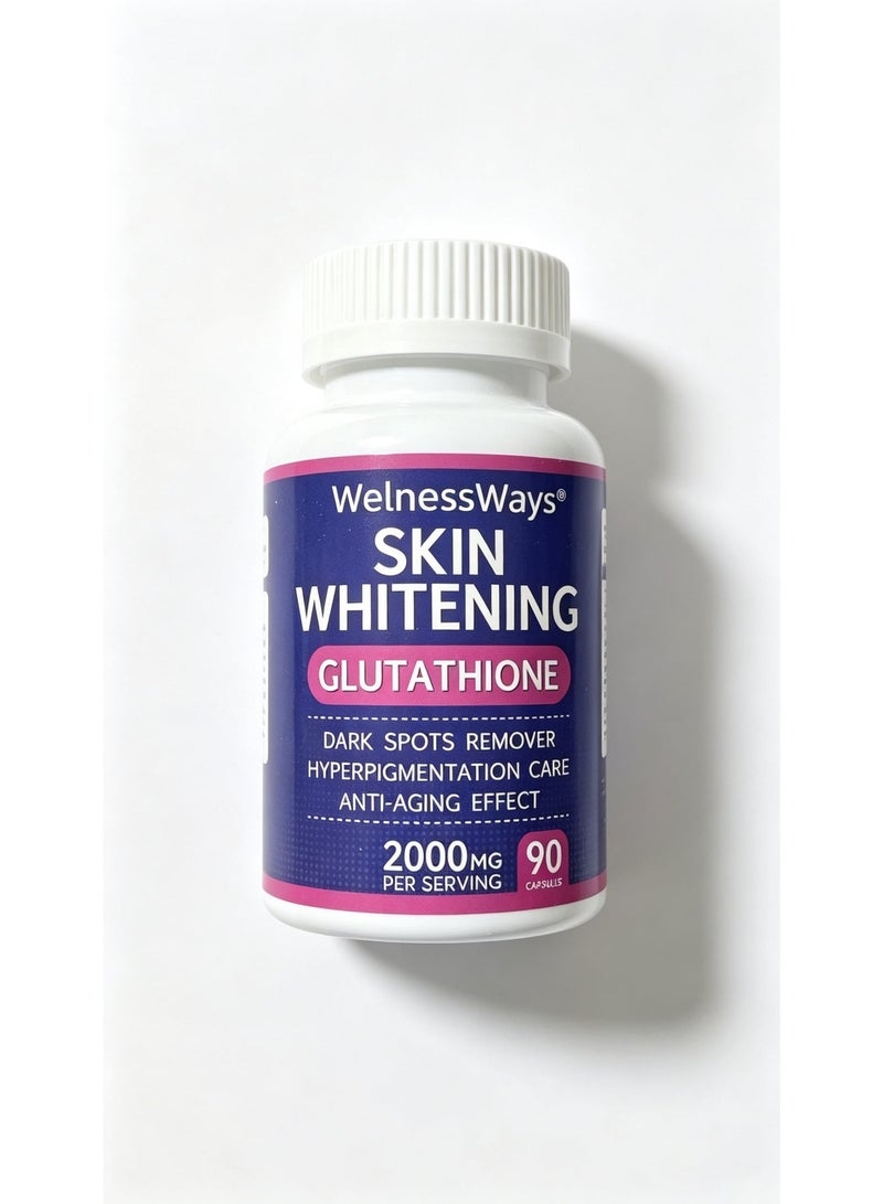 WelnessWays Glutathione Whitening Pills 90 Capsules 2000 Mg Effective Skin Lightening Supplement Anti-aging Antioxidant - Image 1