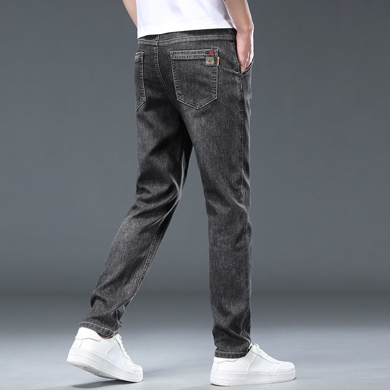 High Quality Jeans Mens Spring and Autumn New Fashion Slim Look Trousers Mens Simple Cotton Elastic Embroidered Straight Leg Pants for Boys 7620 black gray