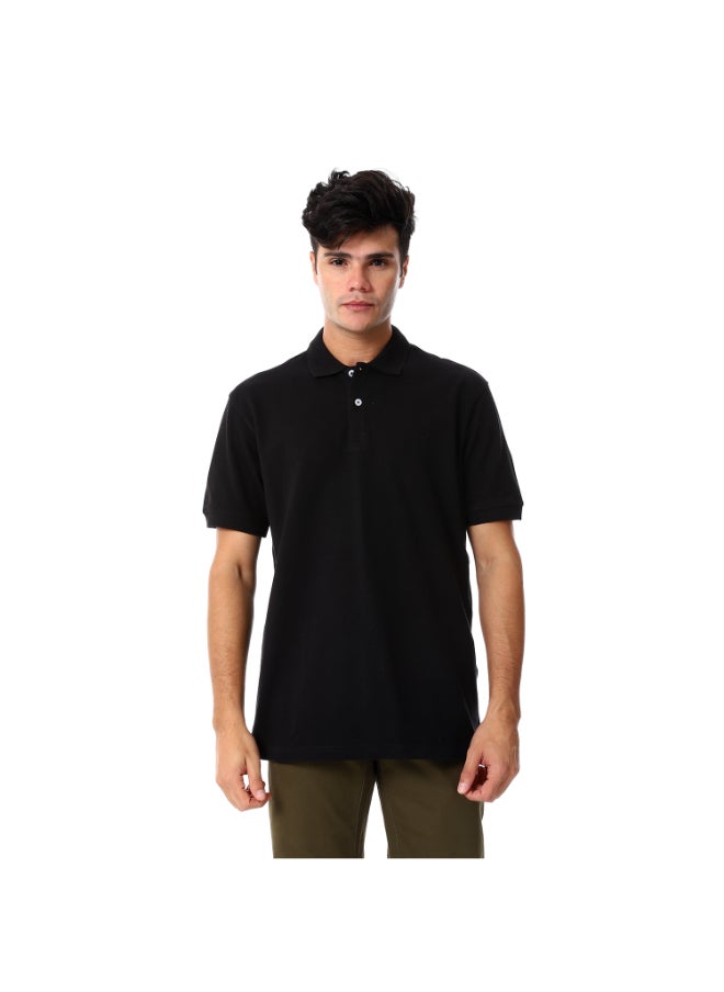 Esla Pique Chic Short Sleeves Black Button Closure Polo  - Image 1