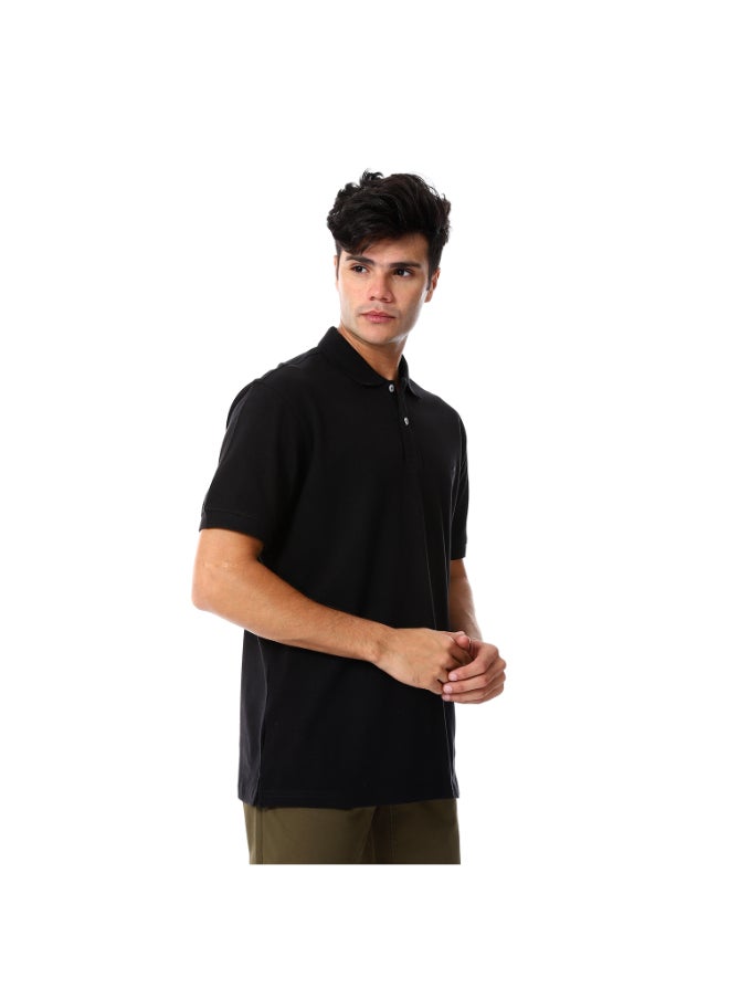 Esla Pique Chic Short Sleeves Black Button Closure Polo  - Image 2