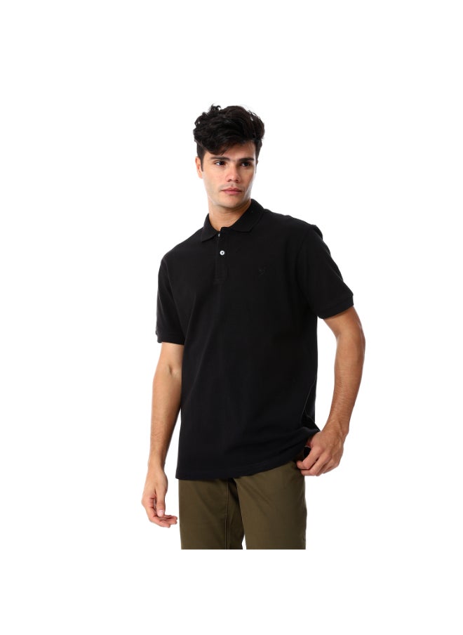 Esla Pique Chic Short Sleeves Black Button Closure Polo  - Image 3