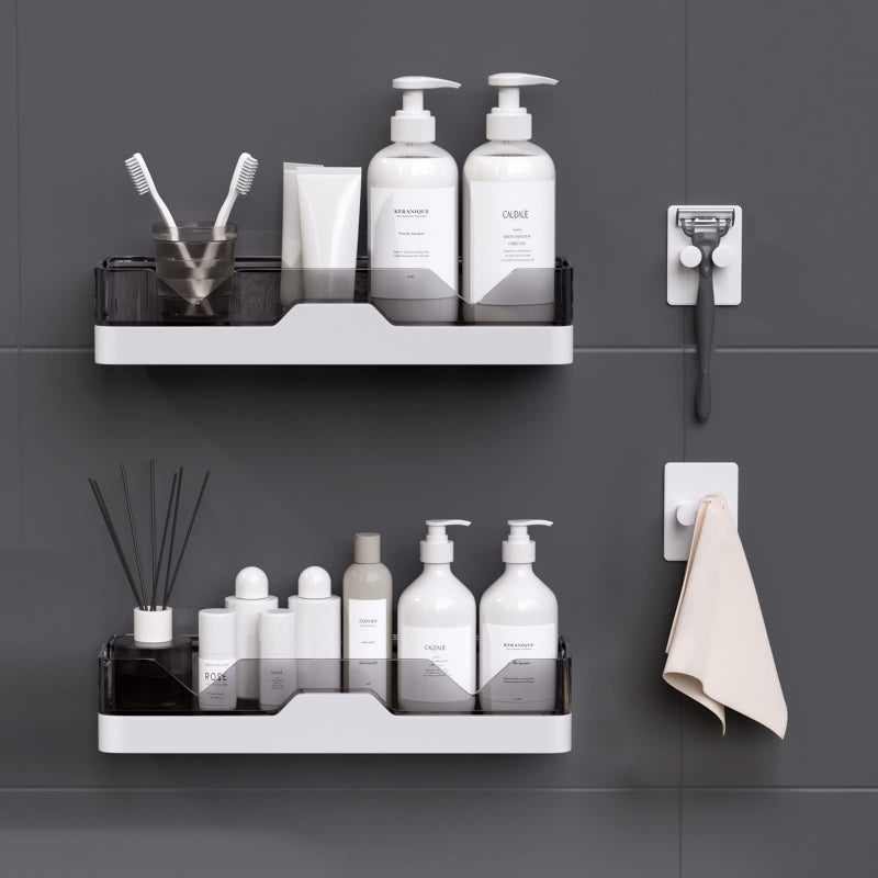UIFER 2-Pack Adhesive Shower Caddy, Shower Shelves with Hooks, No Drilling Shower Racks for inside shower & Kitchen Storage - Image 2
