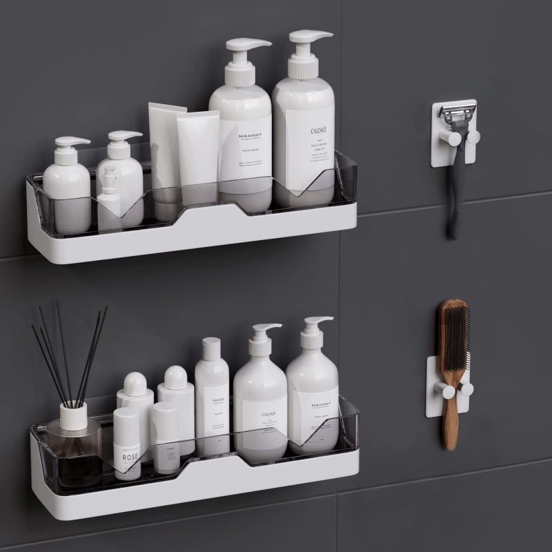 UIFER 2-Pack Adhesive Shower Caddy, Shower Shelves with Hooks, No Drilling Shower Racks for inside shower & Kitchen Storage - Image 1