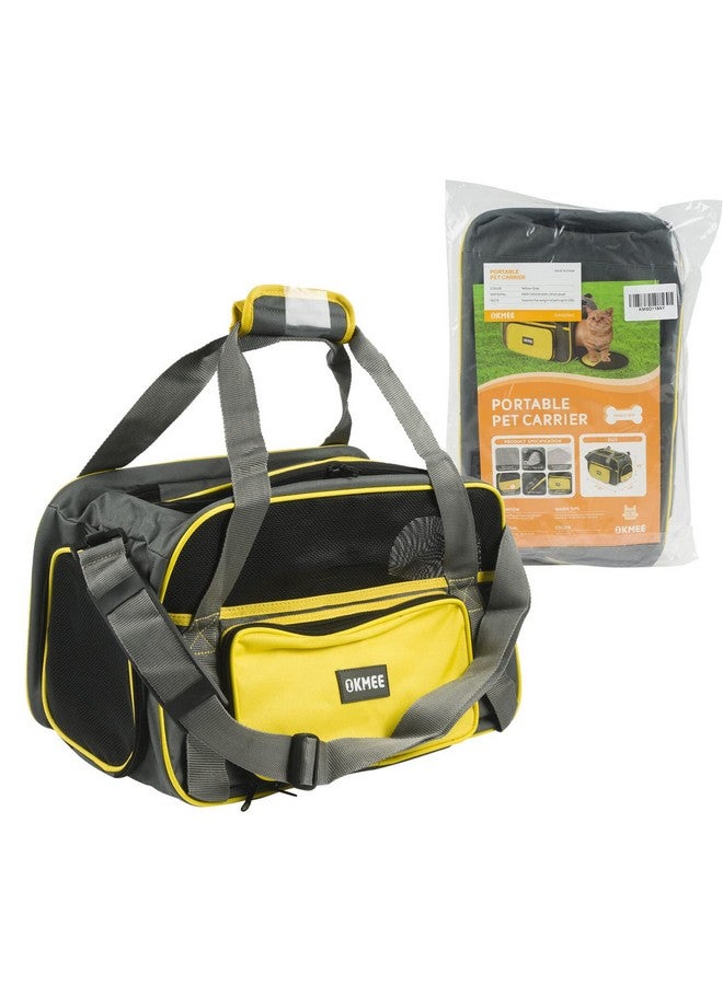 OKMEE Soft Pet Carrier for Small Medium Cats Dogs Puppies, Cat Carrier with Big Space, 5 Mesh Windows, 3 Doors, Airline Approved, Escape-Proof, Breathable, Leak-Proof, Easy Storage, Grey Orange - Image 2