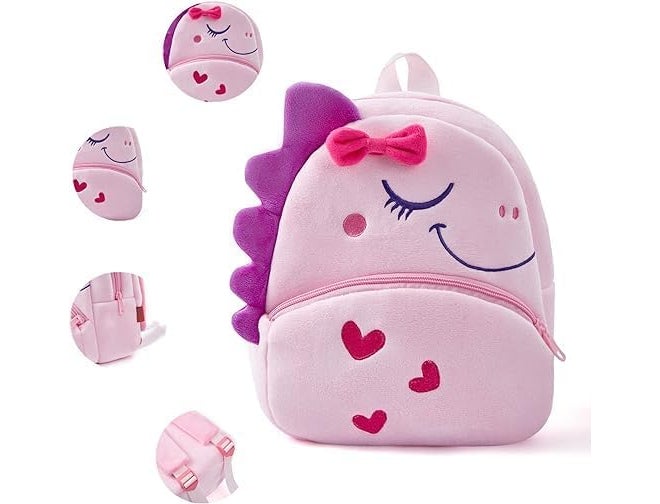Blue Tree School Bag for Cute Kids for (1-5 Years), Nursery Soft Plush Pink Dinosour Bag for toddlers, Mini Travel Animal Backpack for Boys and Girls - Image 2
