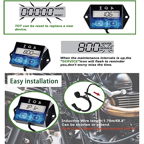 Yooreal Digital Small Engine Tachometer Hour Meter,Resettable Hours,Replaceable Battery for Lawn Mower Generator Chainsaw Outboard Motor Snowblower Jet Ski Dirt Bike - Image 4