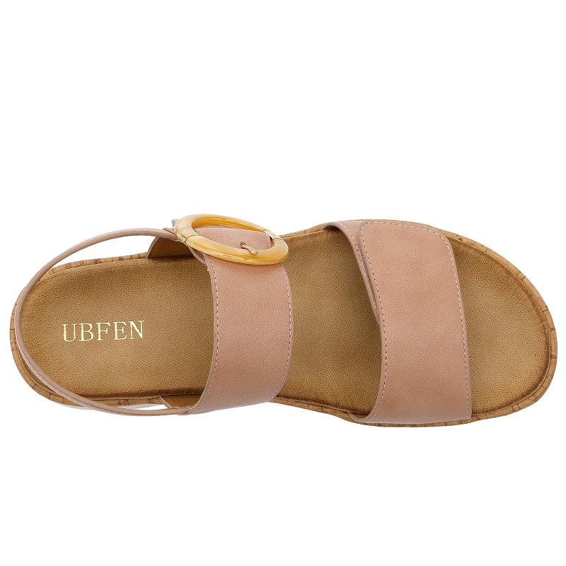 UBFEN Womens Flat Sandals Arch Support Open Toe Walking Comfy Casual Low Wedge Summer Shoes A Pink Size US 8 - Image 4