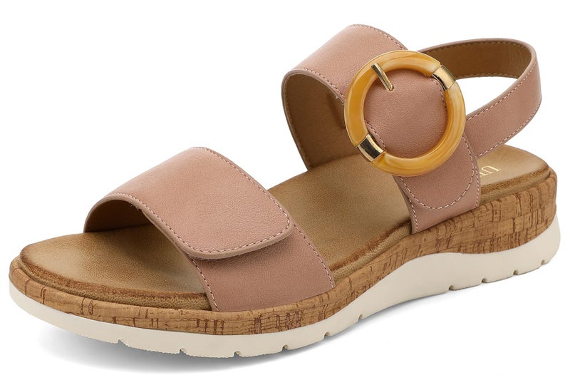 UBFEN Womens Flat Sandals Arch Support Open Toe Walking Comfy Casual Low Wedge Summer Shoes A Pink Size US 8 - Image 1