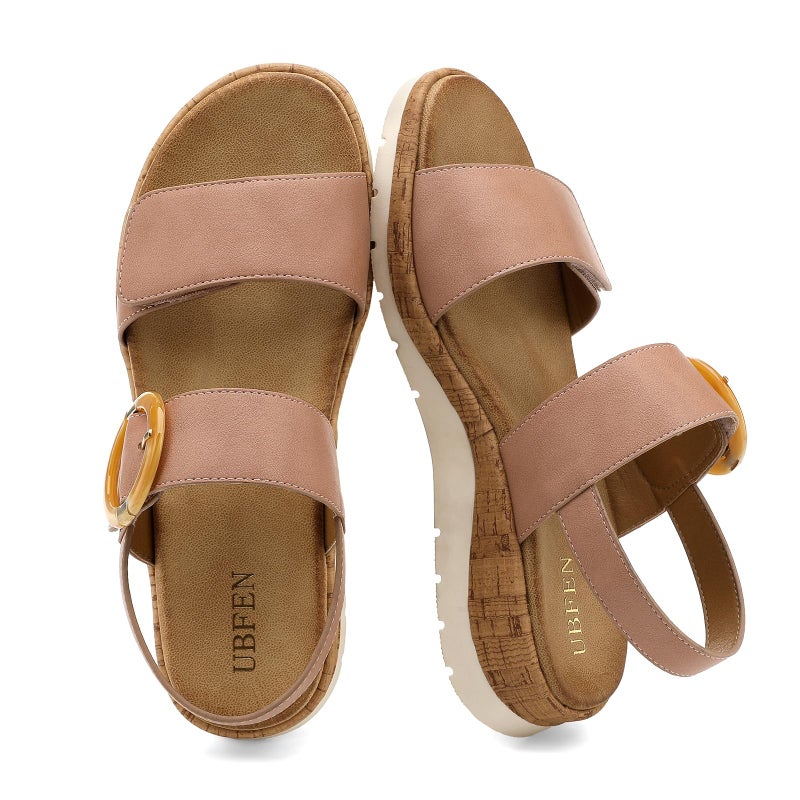 UBFEN Womens Flat Sandals Arch Support Open Toe Walking Comfy Casual Low Wedge Summer Shoes A Pink Size US 8 - Image 3