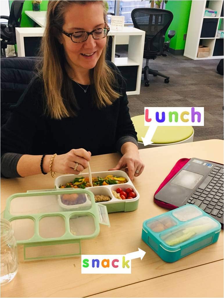 kinsho Leakproof Bento-Box Lunch-Boxes for Women, Kids. Large Green 4 Compartments and Mini Blue 3 Compartment Containers for Lunches Snacks School Travel, 2 pack set - Image 2