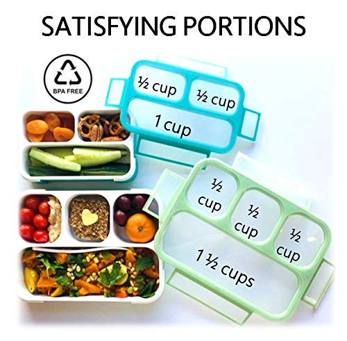 kinsho Leakproof Bento-Box Lunch-Boxes for Women, Kids. Large Green 4 Compartments and Mini Blue 3 Compartment Containers for Lunches Snacks School Travel, 2 pack set - Image 5