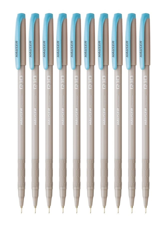 Hauser Q10 Ball Pen Wallet | Trendy Durable Plastic Clip | Comfortable Rubber Grip for Smudge Free Writing | Attractive Solid Grey Body | Low-Viscosity Ink | Blue Ink, Set of 10 - Image 1