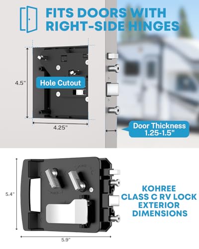 Kohree Class C Mechanical RV Door Lock Replacement, RV Camper Door Locks, RV Door Latch with 4 Keys, fits Most Class C Class A Campers with 4.25" x 4.50" x 1.25"-1.5" Lock Hole - Image 4