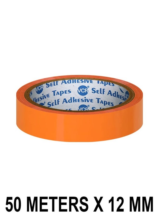 VCR Orange Color Tape - 50 Meters in Length - 12mm / 0.5" Width - 01 Roll Per Pack - BOPP Self Adhesive Tape for Arts and Craft use, Box Packing, Office and Home use - Image 2