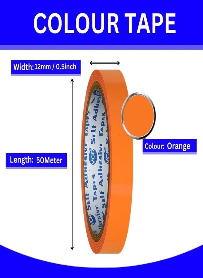 VCR Orange Color Tape - 50 Meters in Length - 12mm / 0.5" Width - 01 Roll Per Pack - BOPP Self Adhesive Tape for Arts and Craft use, Box Packing, Office and Home use - Image 4