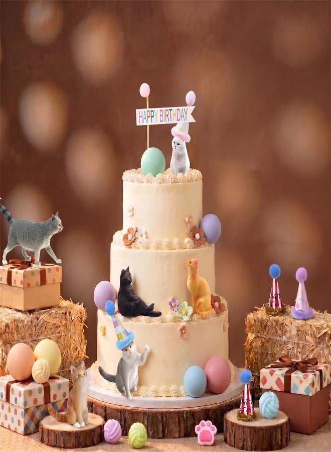LEFUBABY 28Pcs Cat Cake Decorations, Cat Cake Toppers with Mini Hats, Animal Figure for Cat Themed Birthday Party, Pet Cake Supplies for Cat Lovers - Image 5