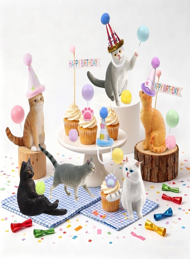 LEFUBABY 28Pcs Cat Cake Decorations, Cat Cake Toppers with Mini Hats, Animal Figure for Cat Themed Birthday Party, Pet Cake Supplies for Cat Lovers - Image 4
