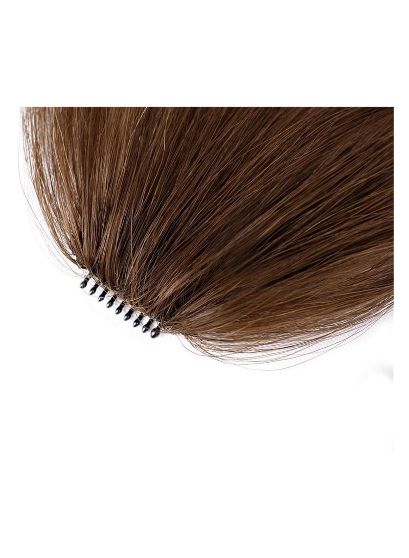 إستيل مشبك في الانفجارات الهوائية مع المعابد المستقيمة هامش الشعر الصغير الانفجارات موضة مشبك واحد إطالة الشعر شعر اصطناعي طبيعي مسطح الانفجارات للنساء ملابس الحفلات اليومية بني متوسط - Image 3