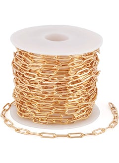 Generic Brass Paperclip C 16K Gold Plated Strong Flat Oval Cable Chains Links with Spool for Jewelry Making (16.4ft)  - Image 1