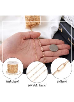 Generic Brass Paperclip C 16K Gold Plated Strong Flat Oval Cable Chains Links with Spool for Jewelry Making (16.4ft)  - Image 4