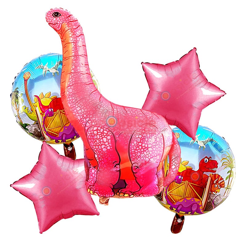 Propsicle Pink Dinosaur Balloon Set Jurassic Theme Happy Birthdfay Party Decorations Pack of 5 Balloons - Image 1