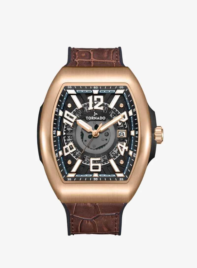 TORNADO Men's Leather Analog Display Watch T25001-RLDB - 44mm