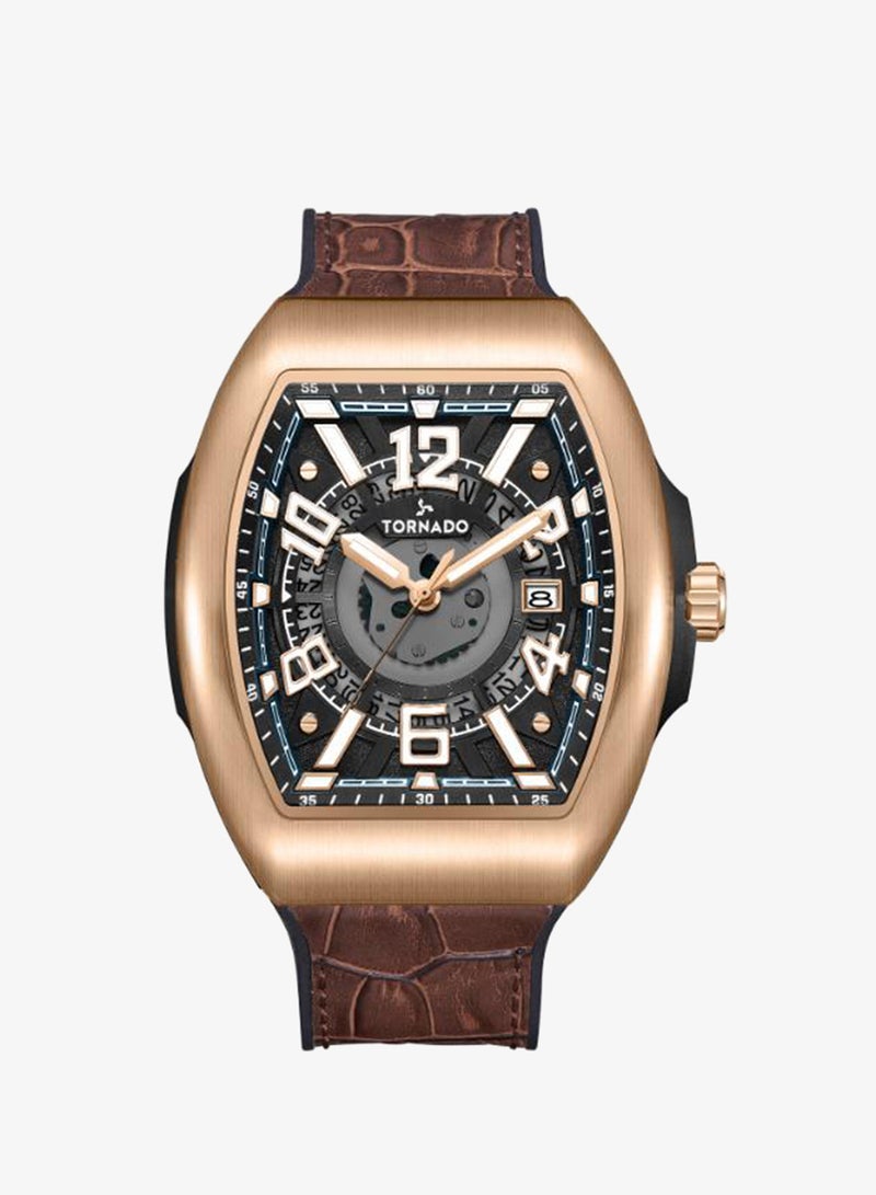 TORNADO Men's Leather Analog Display Watch T25001-RLDB - 44mm - Image 1