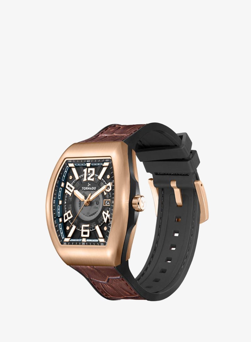TORNADO Men's Leather Analog Display Watch T25001-RLDB - 44mm - Image 2