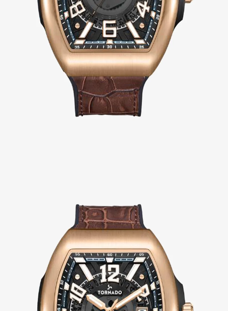 Tornado  Men's Leather Analog Display Watch T25001-RLDB - 44mm for Men | Best Price UAE