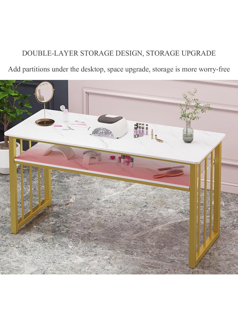 3 Tier Storage Shelves Manicure Table with White Faux Marble Top Gold Metal Frame Nail Desk Workstation Beauty Technician Desk for Home Office Kitchen and Nail Tech Makeup Beauty Spa Salon Equipment Nail Beauty Supplies Organizer - Image 3