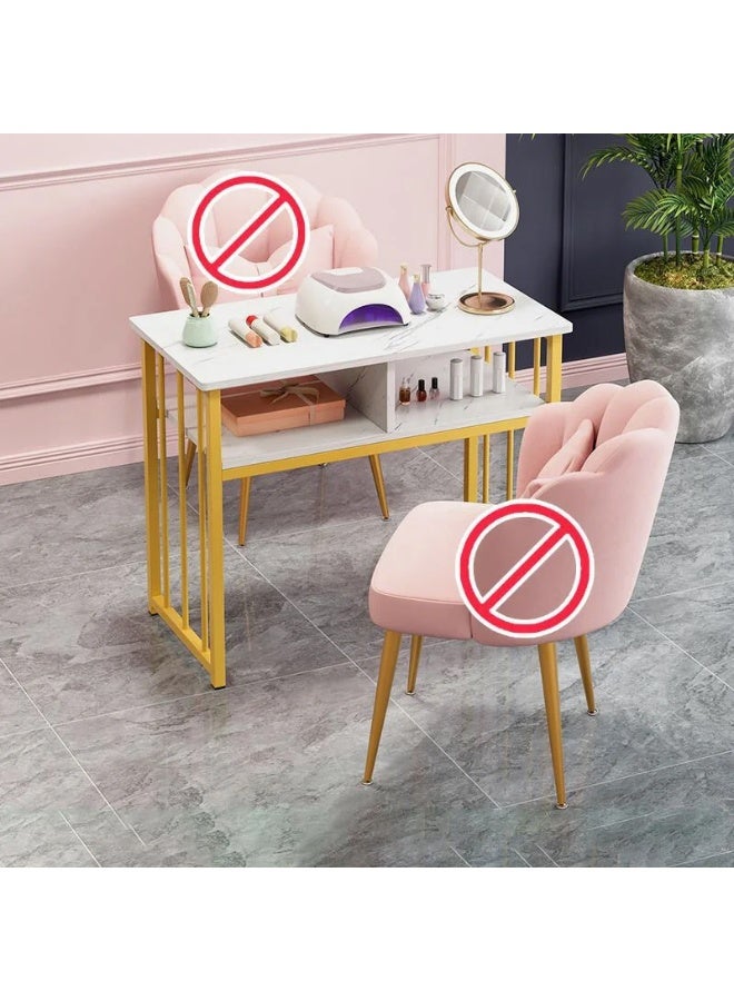 3 Tier Storage Shelves Manicure Table with White Faux Marble Top Gold Metal Frame Nail Desk Workstation Beauty Technician Desk for Home Office Kitchen and Nail Tech Makeup Beauty Spa Salon Equipment Nail Beauty Supplies Organizer - Image 1