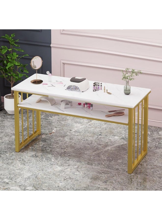 3 Tier Storage Shelves Manicure Table with White Faux Marble Top Gold Metal Frame Nail Desk Workstation Beauty Technician Desk for Home Office Kitchen and Nail Tech Makeup Beauty Spa Salon Equipment Nail Beauty Supplies Organizer - Image 4