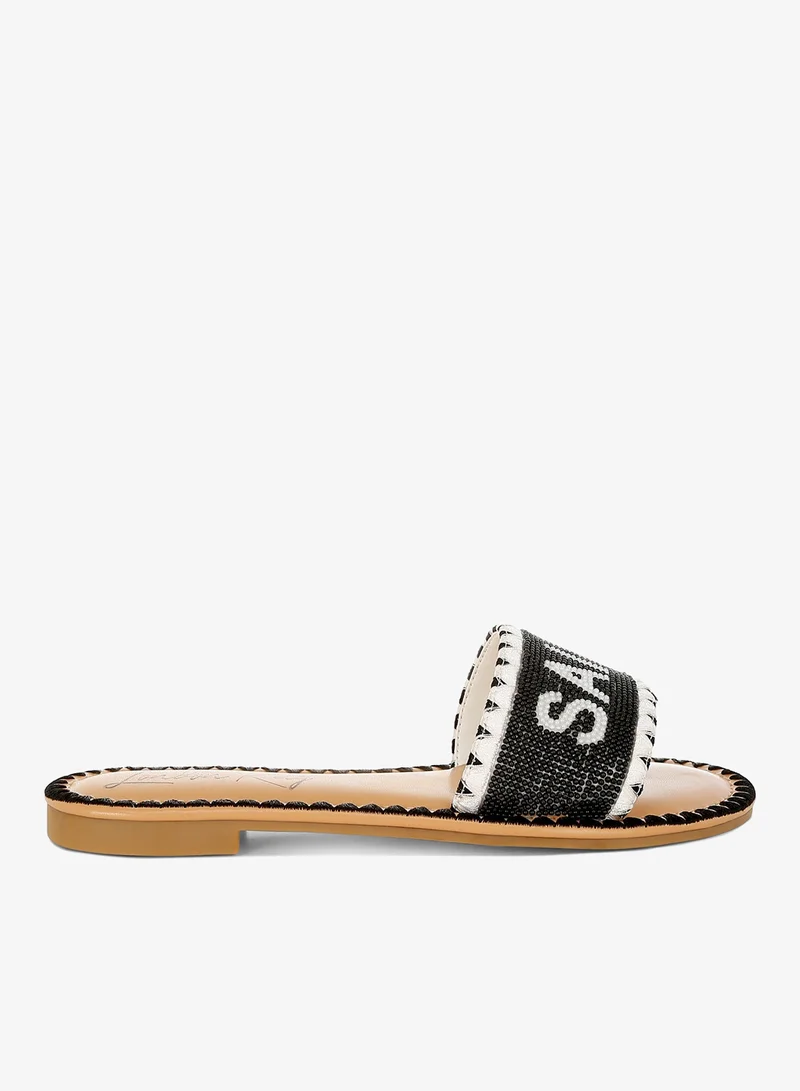 Beaded Saint Tropez Flat Slip Ons in Black