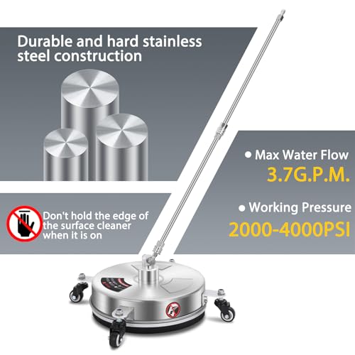 Dalmbox 14" Pressure Washer Surface Cleaner with 4 Wheels, 1/4" Quick Plug, Stainless Steel Housing, 4000 PSI, Pressure Washer Surface Cleaner Attachment for Patio, Courtyard, Concrete, Sidewalks - Image 4