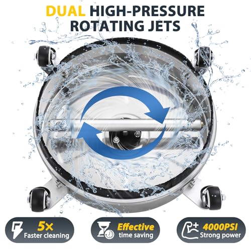 Dalmbox 14" Pressure Washer Surface Cleaner with 4 Wheels, 1/4" Quick Plug, Stainless Steel Housing, 4000 PSI, Pressure Washer Surface Cleaner Attachment for Patio, Courtyard, Concrete, Sidewalks - Image 3