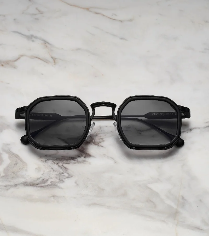 Explicit Poets Explicit Poets Unisex LEX Matt Black & Matt Black - Gradient Gray Stylish Sunglasses, A8EP8