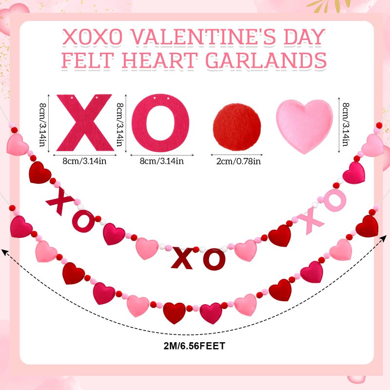 Jecery 2 Pcs Valentine's Day Garlands Heart Letter Felt Garland 78 Inches Red Pink Pom Pom Ball Banner Valentines Day Party Hanging Decorations for Indoor Outdoor Home Fireplace Mantel Fireplace Room - Image 2