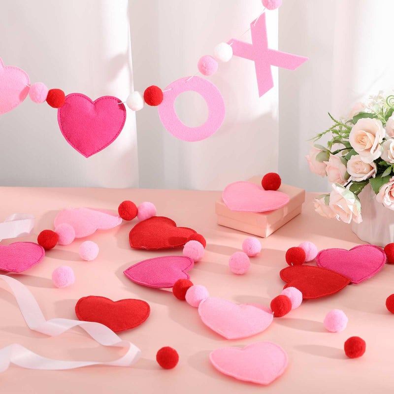 Jecery 2 Pcs Valentine's Day Garlands Heart Letter Felt Garland 78 Inches Red Pink Pom Pom Ball Banner Valentines Day Party Hanging Decorations for Indoor Outdoor Home Fireplace Mantel Fireplace Room - Image 4