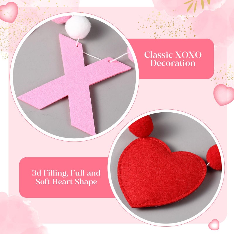 Jecery 2 Pcs Valentine's Day Garlands Heart Letter Felt Garland 78 Inches Red Pink Pom Pom Ball Banner Valentines Day Party Hanging Decorations for Indoor Outdoor Home Fireplace Mantel Fireplace Room - Image 3