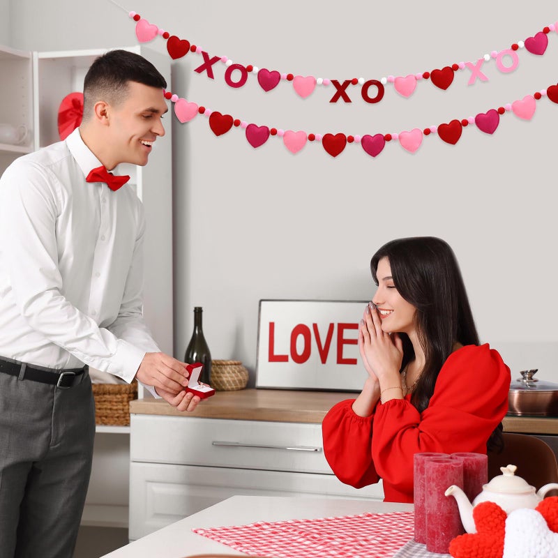 Jecery 2 Pcs Valentine's Day Garlands Heart Letter Felt Garland 78 Inches Red Pink Pom Pom Ball Banner Valentines Day Party Hanging Decorations for Indoor Outdoor Home Fireplace Mantel Fireplace Room - Image 5